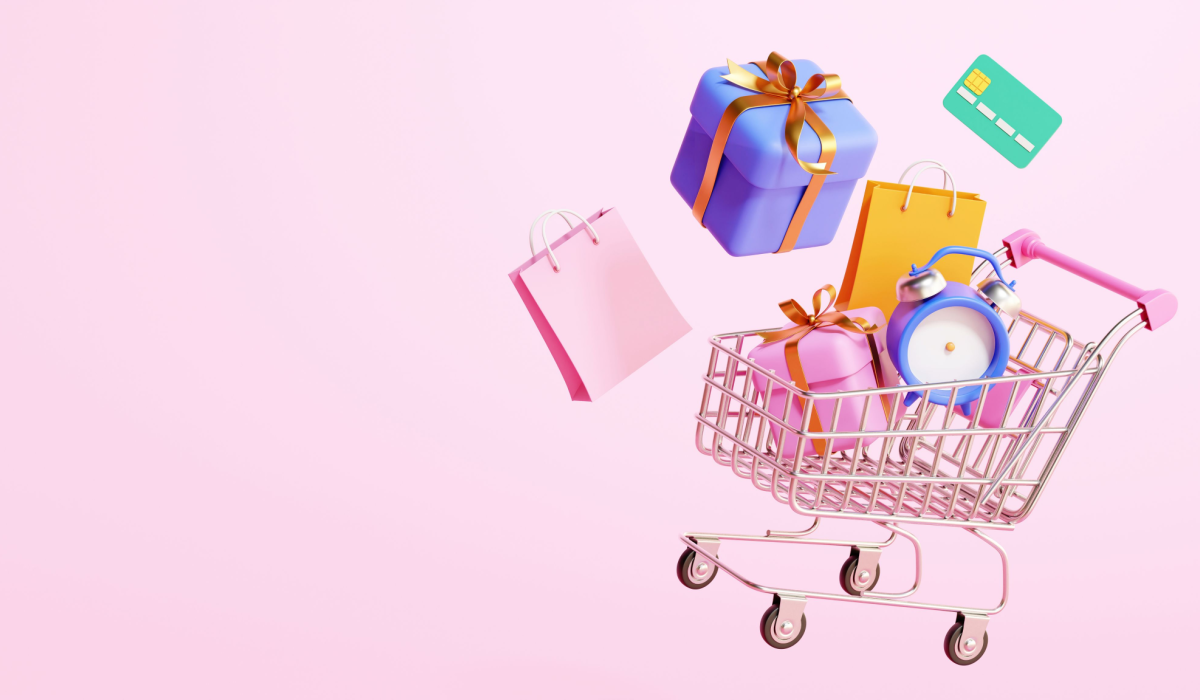 Holiday sales shopping cart pink