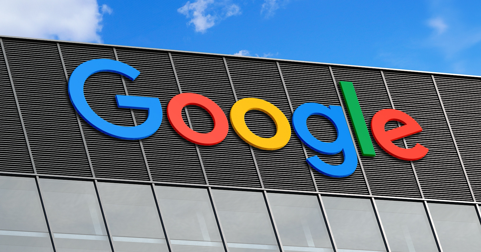In this photo illustration in 3D the Google logo seen on top of the glass building