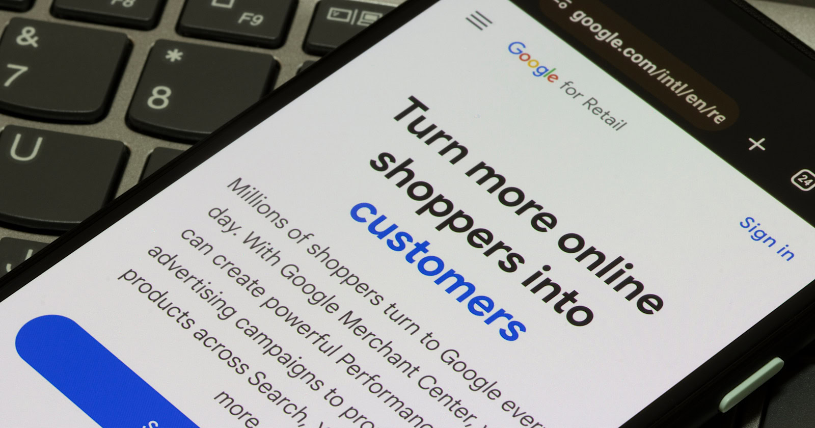 Google Performance Max advertising campaigns is seen on the webpage of Google for Retail on a smartphone.