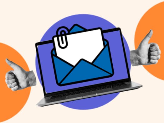 A laptop displays an email icon on its screen