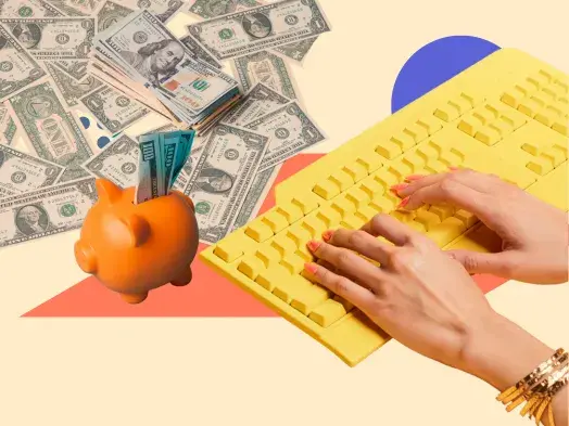 person calculates earned media value on a computer
