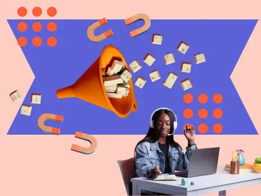customer buying cycle represented by a rep on a call and a funnel